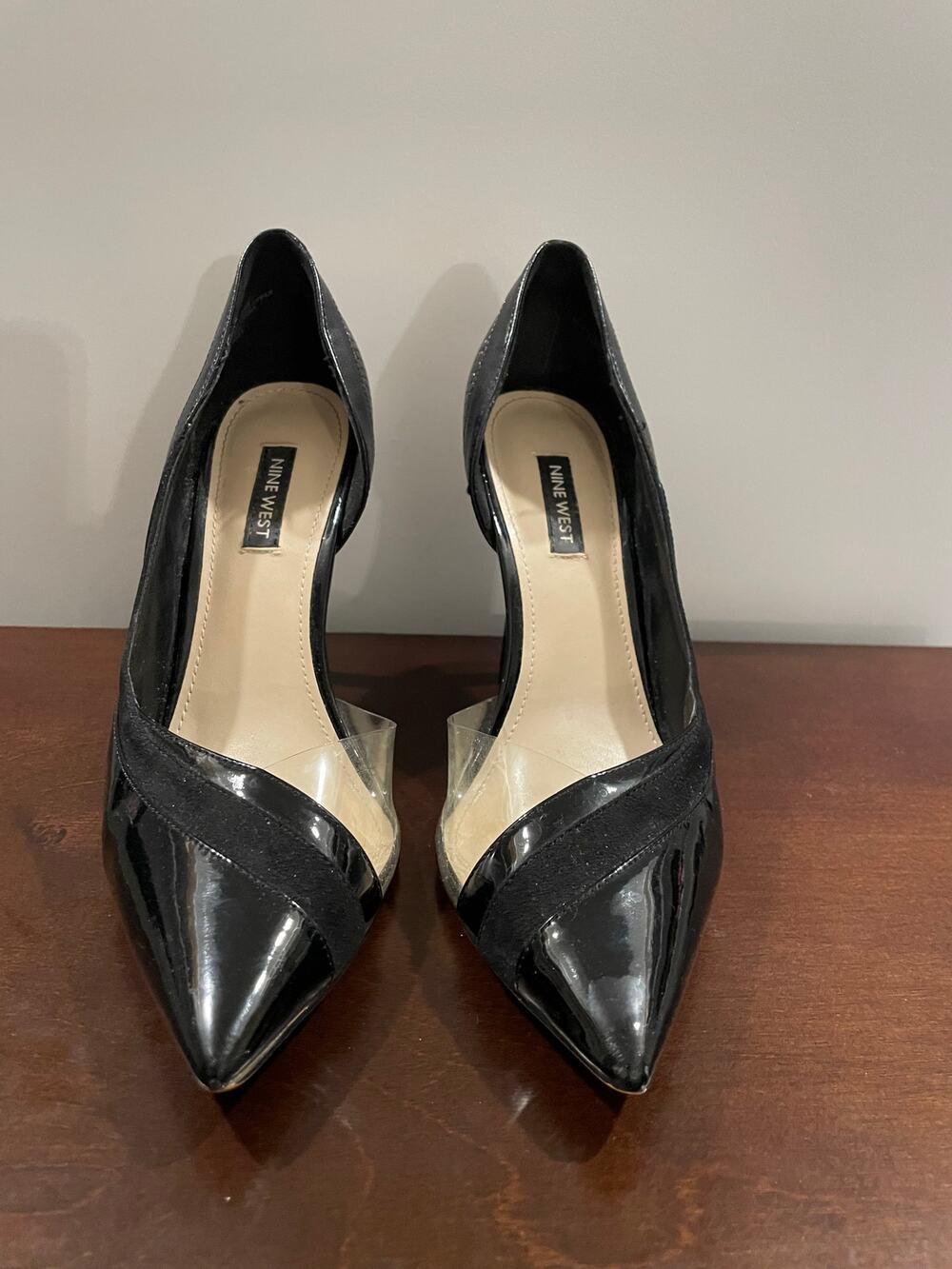 Nine West Black Patent Leather Pumps With Faux Suede and Clear Panel Size 8.5